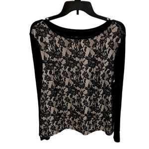 Chico’s Baylee Bonded Lace Top Blouse Cream Black Classic Elegant Size Large